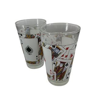 Poker Playing Cards 0829 Pint Glasses Casino Blackjack Set Of 2 Vintage 16 oz